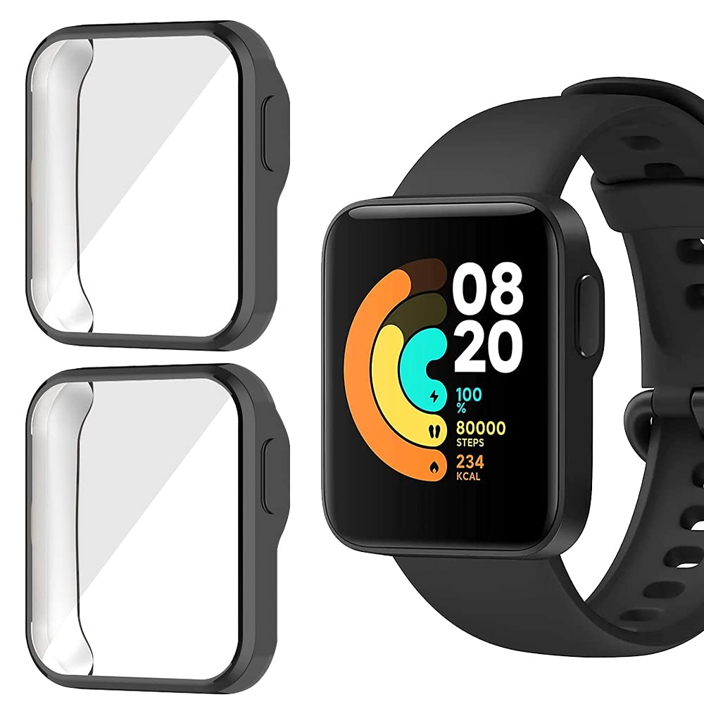 Niboow Case [2 Pack] Compatible with Xiaomi Mi Watch Lite, with Screen Protector, Flexible TPU Shockproof Scratch Proof Cover Case Compatible with Xiaomi Mi Watch Lite - Black + Black