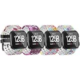 for Fitbit Versa Bands Sport Strap Material Breathable Strap Bands for Fitbit Versa Smart Fitness Watch Women Men Small (Versa Bands 4Flower, Small Size 5.1" -6.7" Inch Wrist)