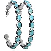 Pingyongchang Natural Turquoise Dangle Metal Large Oval Earrings Western Vintage Statement Teardrop Earrings Bohemian Delicate Cowgirl Hoop Earrings for Women-F