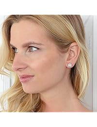 Mariell aretes con pasador y traba de zirconia cúbica CZ, solitarios redondos de una pieza con forma de corona de piedras de 10 mm