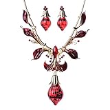 QIYUN.Z Royal Baroque Flower Floral Enamel Oval Drop Pendant Bib Earrings Necklace Set