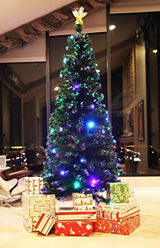 8 FT PRE-LIT MULTI COLOR LED LIGHTS &amp; FIBER OPTIC CHRISTMAS TREE WITH ANGEL TOPPER