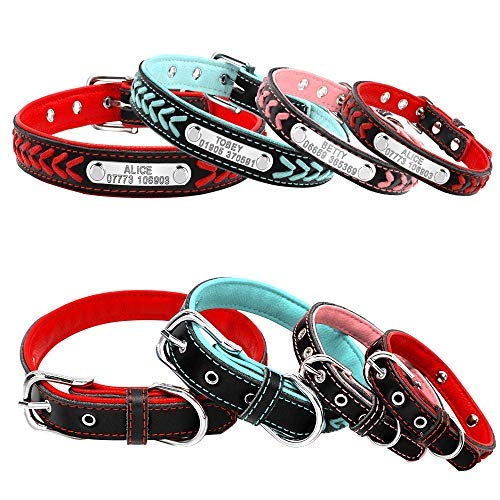 Assyrian Custom Leather Dog Collar Personalized Engraved Puppy Cat Dog Tag Collar With Nameplate For Small Medium Large Dogs (Size S)