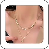 Erimberate Bohemian Layered Disc Ball Choker Necklace Gold Ball Bead Pendant Necklace Disc Coin Collar Necklace Minimalist Coin Chain Necklace Jewelry for Women Gifts