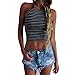 Perman Sexy Stripe Print Sleeveless Halterneck Tank Crop Tops Vest Blouse Shirt