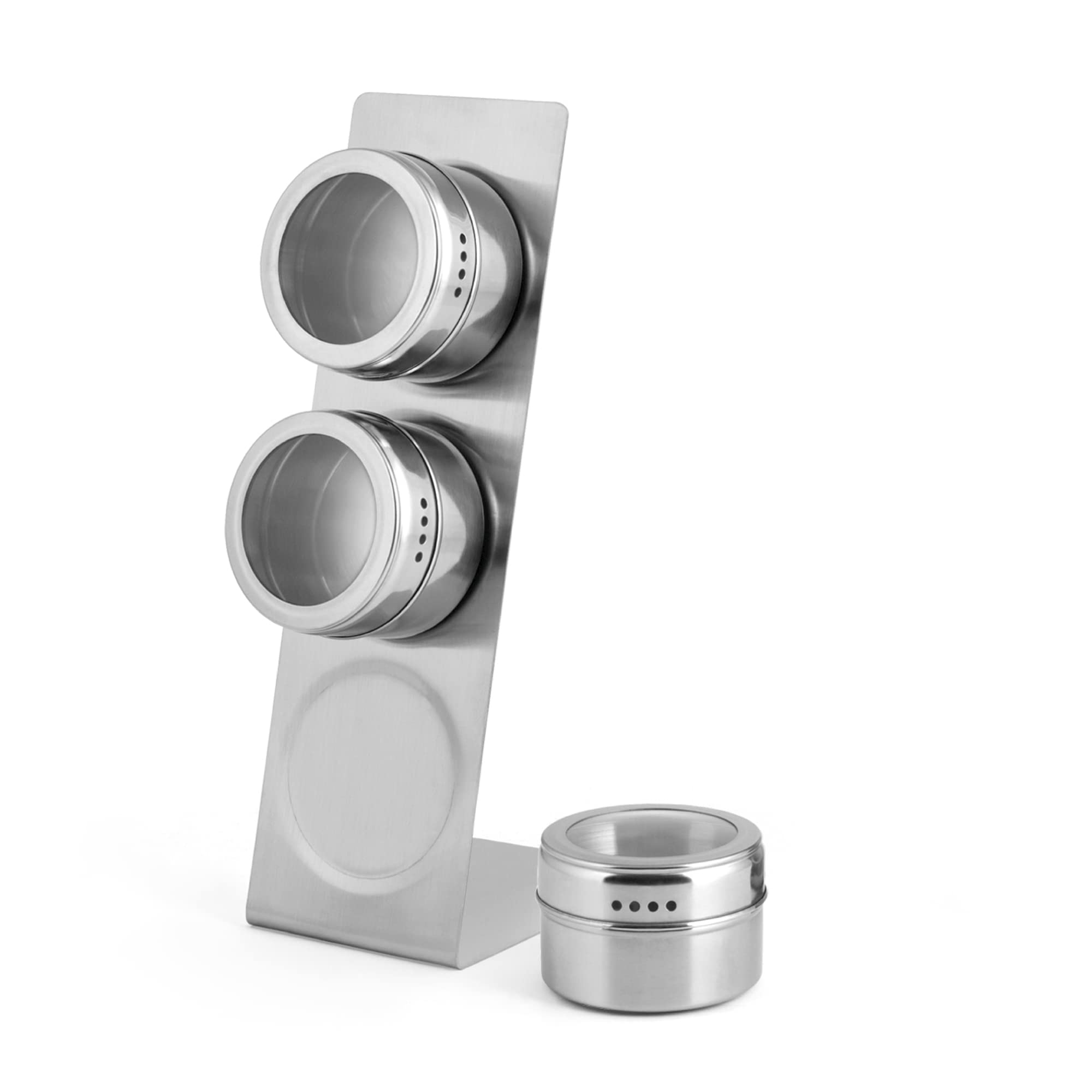 INOXPRAN Set Of 3 Spice Jars With Magnetic Stand, Stainless Steel, 8 x 15 x 24 cm