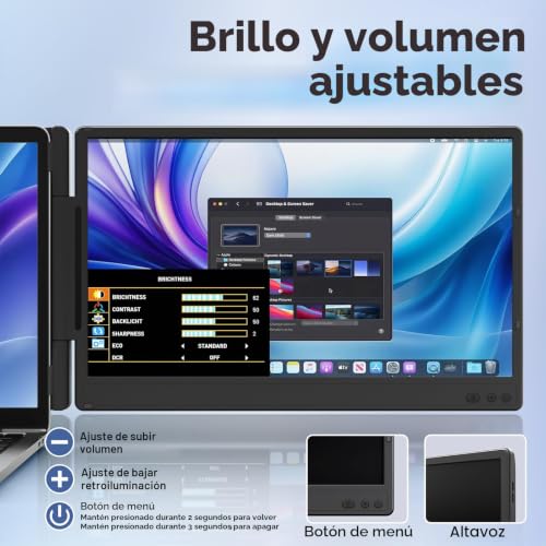 KEFEYA Monitor Portátil 14" FHD 1080P IPS Extensor Pantalla Portatil, Laptop Screen Extender Plug & Play con HDMI, USB-A, Type-C, Compatible con Windows, Mac, Android para Laptops 13-17.3"