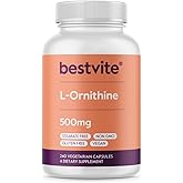 BESTVITE L-Ornithine 500mg (240 Vegetarian Capsules) - No Stearates - No Fillers - Vegan - Non GMO - Gluten Free