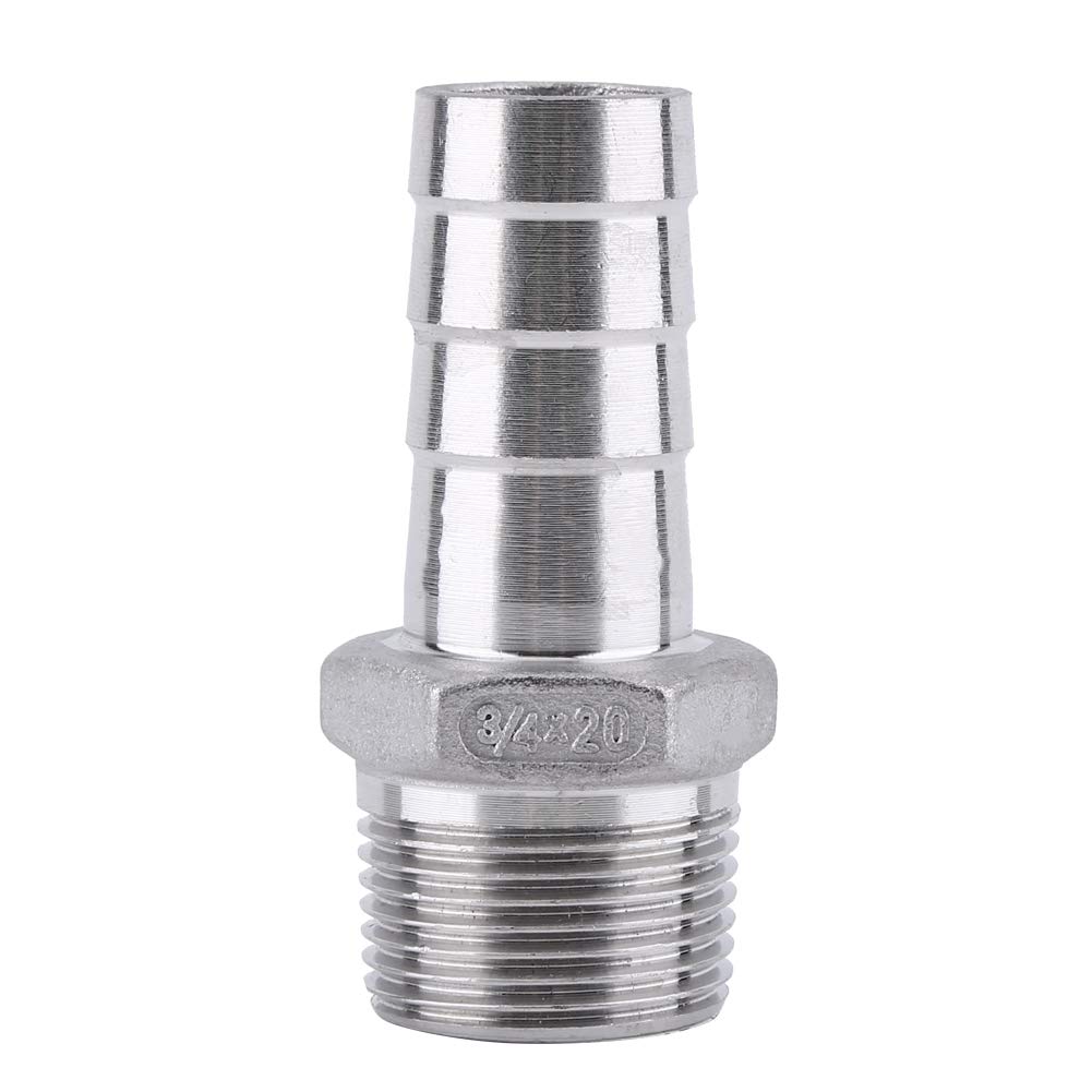 Barbs Fittings, Stainless Steel SS304 External Thread Pipe Connector Rod Hose Rear Connection BSP 1/8 "~ 3/4" Barb Plug Adapter for air lines, fuel lines, water lines(3/4 * 20mm)
