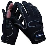 LURESHOP.EU Stretch Neoprene Fishing Gloves 2 Cut Fingers - Best Use in Light Cold Weather Conditions - Size M, L and XL (Black, XL)