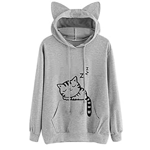 Xmiral Vrouwen Hoodie Kat Lange Mouw Sweatshirt voor Vrouwen Katoen Halloween Hooded Pullover Tops Blouse