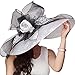 June's young Women Hats Summer Big Hat Wide Brim Top Flower(White/black)