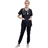 Yoweenton Town Scrubs for Women Scrub Set - Jogger Pant and Comfort Stretch V-Neck Easy Care Uniforms