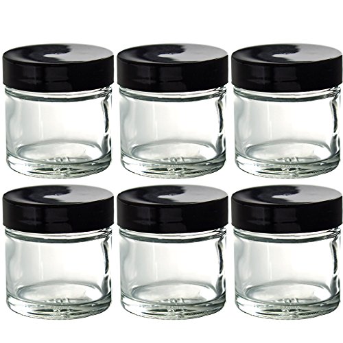 Clear Thick Glass Straight Sided Jar - 1 oz / 30 ml (6 pack) + Spatulas and Labels