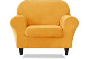 SONNACH Velvet Stretch 2 Pieces Stretch Armchair Covers, 1 Seater Chair Slipcovers, Washable Furniture Protector (Yellow)