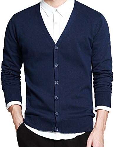 Men's Basic Long Sleeve Button Down V Neck Knitted Cardigan Dark Blue Tag M - US XS