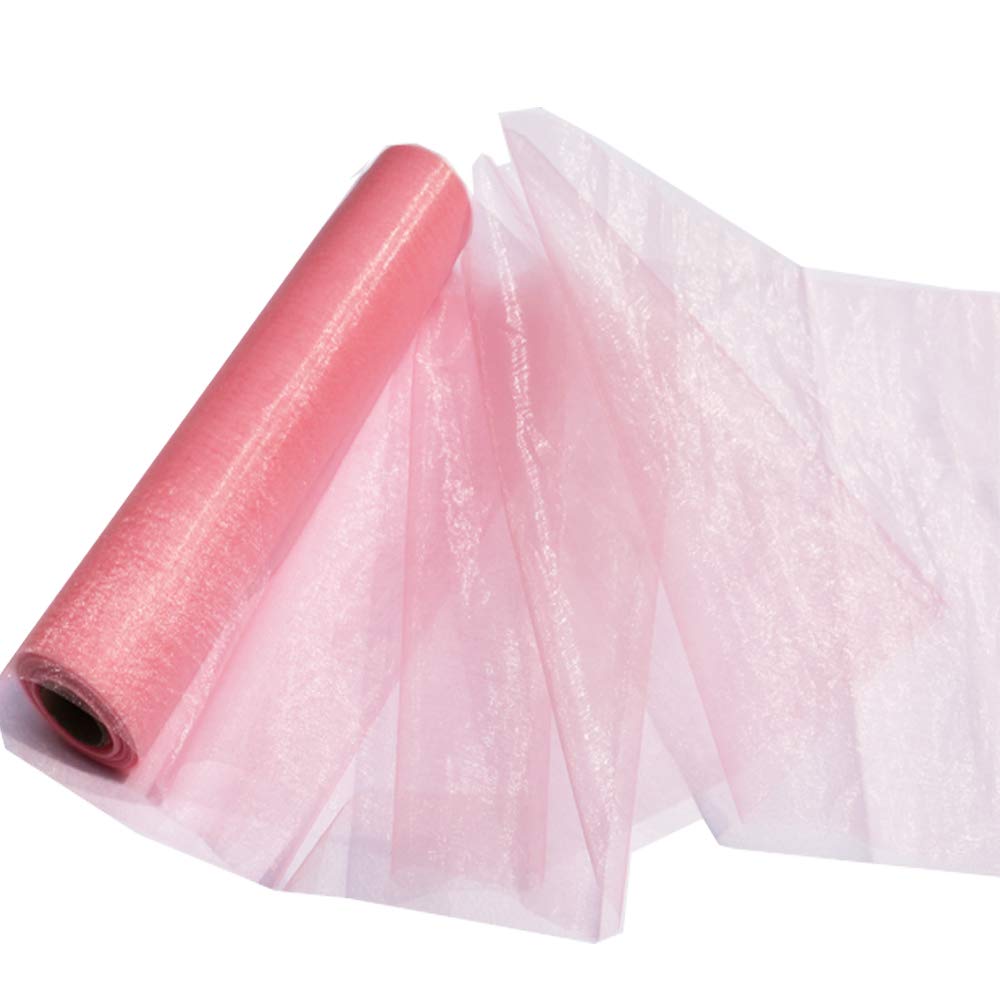 Time to Sparkle 2PCS 26M x 29cm Sheer Organza Roll Sash Fabric Table Runner Sashes Chair Cover Bows Swags Wedding Party (Coral)
