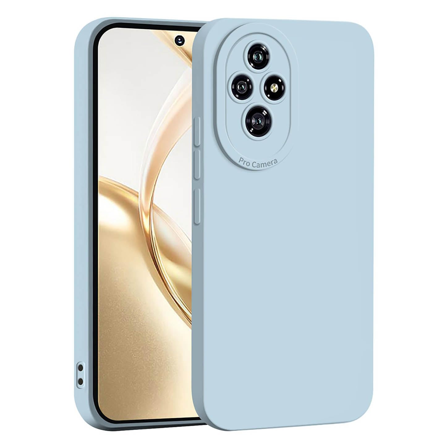 ILING Liquid Silicone Case for Honor 200 Pro 5G, Simple Solid Color Back Soft Gel Rubber Frosted TPU Bumper Shockproof Protective Ultra-thin Phone Case Cover (Light Blue)
