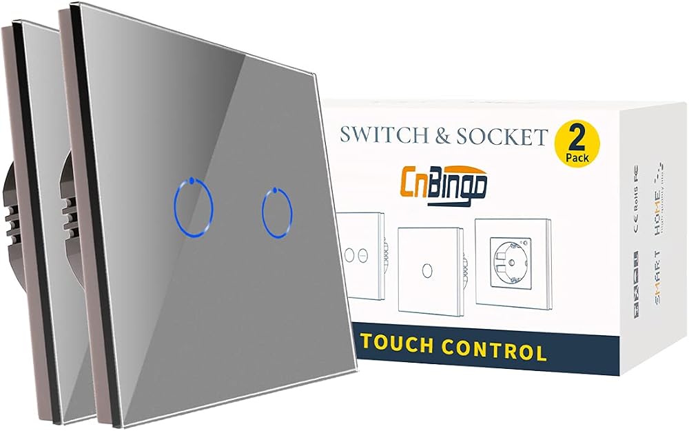 CNBINGO 2-Way Touch Light Switch 2-Gang Glass Panel Backlit 240V 800W