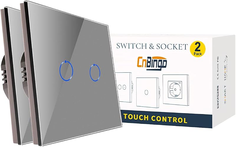 CNBINGO 2-Way Touch Light Switch 2-Gang Glass Panel Backlit 240V 800W