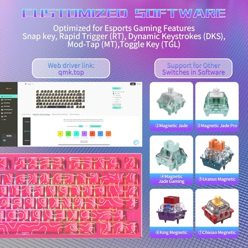 ATTACK SHARK R82 Wired 75% Gaming Keyboard, Magnetic Switches, 8K Hz, Ultra Precision 0.005 mm RT, RGB Backlighting, QWERTY, Sound Absorption, Includes C01ULTRA LED Cable (Contour Pink)