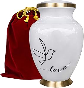 Modern Love White Large Adult Urn for Human Ashes - A Simple Elegant and Minimalistic Resting Place for Your Loved One - With Velvet Bag
