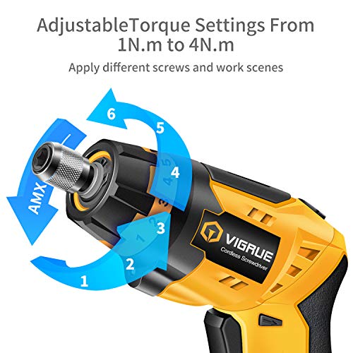 VIGRUE Electric Cordless Screwdriver with 45 Free Accessories, Rechargeable 4V MAX 2000mAh Li