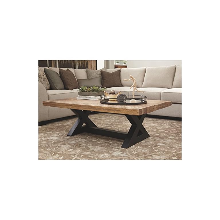 Signature Design by Ashley Wesling Coffee Table, Brown Top w/ Black