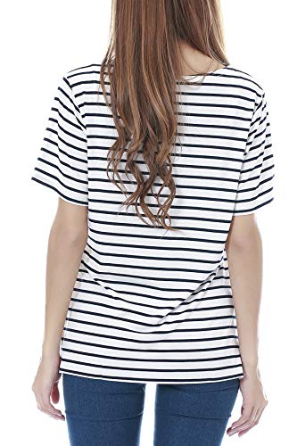 Smallshow 3 Pcs Maternity Nursing T-Shirt Nursing Tops White Stripe-Black-Grey Large