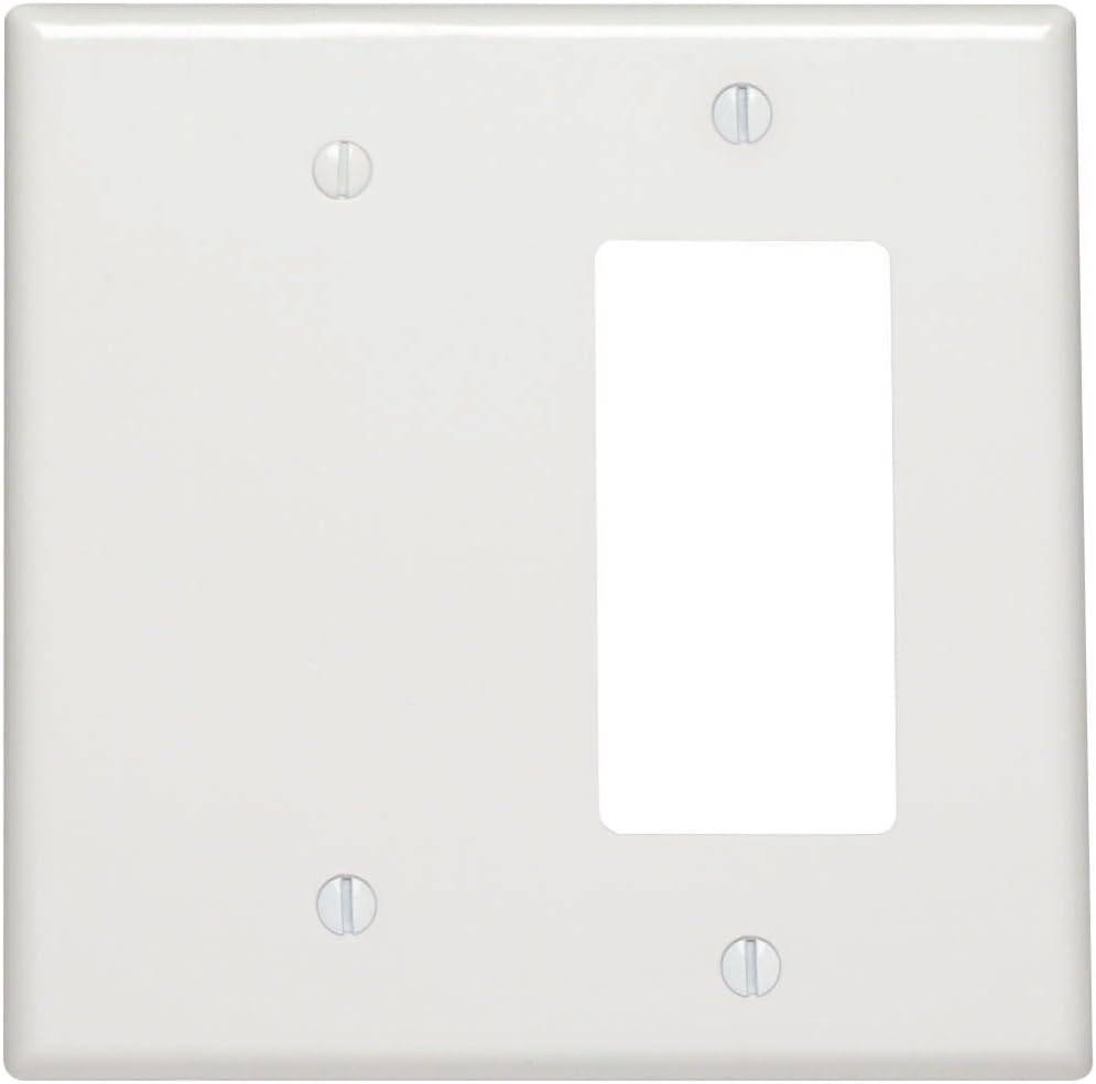 Leviton 80608-W 2-Gang 1-Blank 1-Decora/GFCI Device Combination Wallplate, Midway Size, Thermoset, White - Blank Wall Plates - 