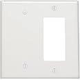 Leviton Decora 2-Gang, 1-Blank 1-Combination Wallplate, Midway Size, Thermoset, 80608-00W, White