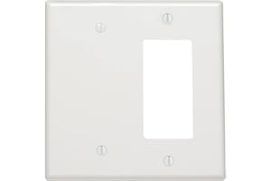 Leviton Decora 2-Gang, 1-Blank 1-Combination Wallplate, Midway Size, Thermoset, 80608-00W, White