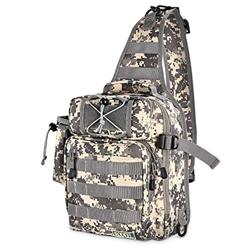 Rodeel Fishing Sling Backpack with Tackle Box, Outdoor Single Shoulder Gear Storage Bag, ACU