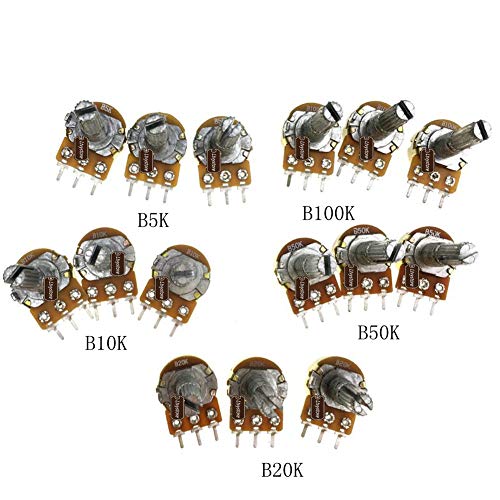 Potentiometer Kit, Ltvystore B5K B10K B20K B50K B100K Ohm Knurled Shaft Linear Rotary Taper Potentiometer + 5 Color Potentiometer knob + 3296W Variable Resistor Multiturn Trimmer Adjustable Precision - Thumbnail 2