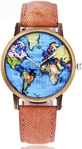 Women Analog Quartz Watch,ODGear Ladies Cheap Wrist Watch Global Travel Map NW33 (Brown)