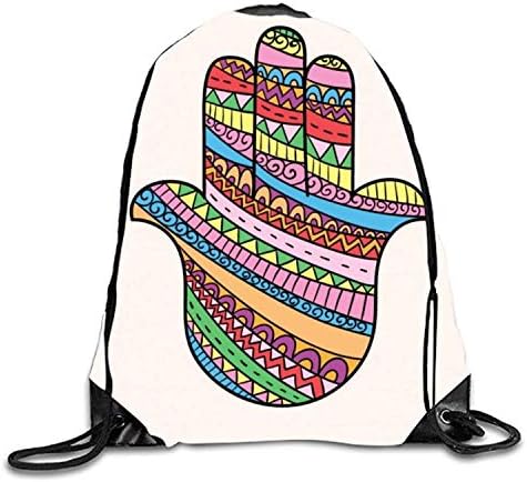 Drawstring Gym Sport Bag Hand Drawn Colored Arabic Amulet Eye-catching Color Travel Bag For Teen Cool Backpacks