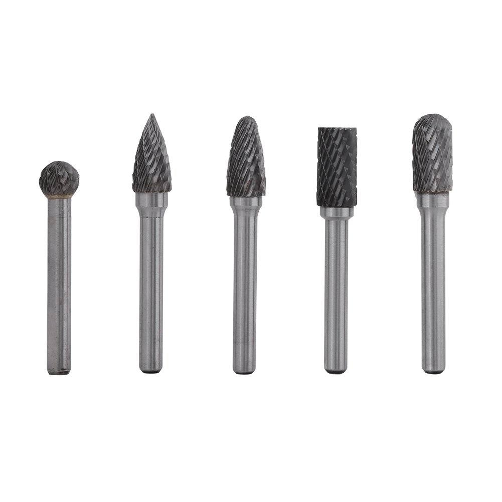 File Drill bit, Akozon Rotary Burrs 5 Pcs Rotary Files Rotary Bit Tungsten Steel Grinding Burr Shank Head Rotary Cutter Bits Kit for DIY WoodWorking Carving Metal Polishing Engraving Drilling