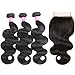 VRBest Hair Brazilian Body Wave Virgin Hair with Closure 3 Bundles with Lace Closure Free Part 10A 100% Unprocessed Human Hair Bundles Weave Extensions Natural Black Color Remy Hair(10 12 14 +10)