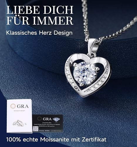 MomentWish Women's Heart Necklace, 0.5/1/2 Carat Moissanite Diamond Pendant Rose Gold 925 Sterling Silver Hypoallergenic Jewelry Gift for Wife Mom Girlfriend