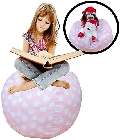Stuffed Animal Storage Bean Bag Chair - Premium Seat - Easy Solution for Extra Toys/Blankets/Covers/Towels/Clothes (Medium, Pink)