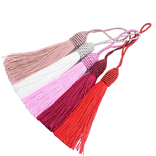 20pcs 15.5cm/6 Inches Silky Floss Bookmark Tassels with 2-Inch Cord Loop and Small Chinese Knot for Jewelry Making, Souvenir, Bookmarks, DIY Craft Accessory (Mixed red)