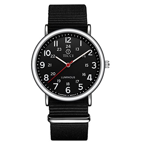 Unisex Noctilucent Watch Men Quartz Watch NATO Nylon Strap Band Women Wristwatch Luminous Dial Wrist Watch (Black Black)