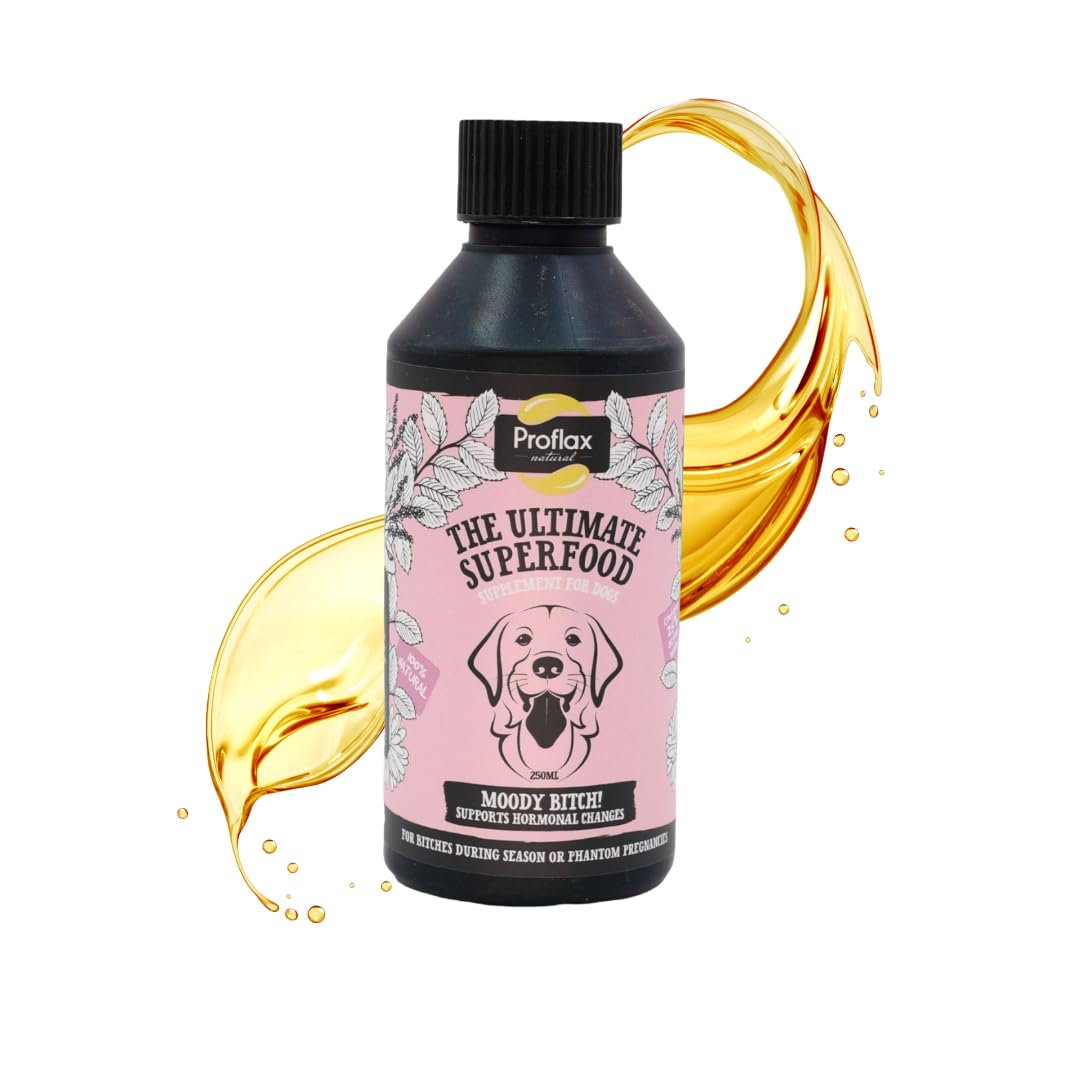 Proflax Natural - Moody Bitch Supplement Support Your Dogs Hormone Balance - Vet Approved, Fast Acting, Suitable for All Bitches Pre, During & Post Season or for Phantom Pregnancies - 250ml