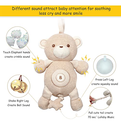 COTTONEBEBE Organic Baby Toys, Bear Stuffed Animal Toy with Lullaby