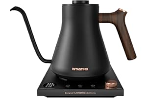 Electric Kettles, INTASTING Gooseneck Electric Kettle, ±1℉ Temperature Control, Wooden Accents, Stainless Steel Inner, Quick Heating, for Pour Over Coffee, Brew Tea, Boil Hot Water, 0.9L Black
