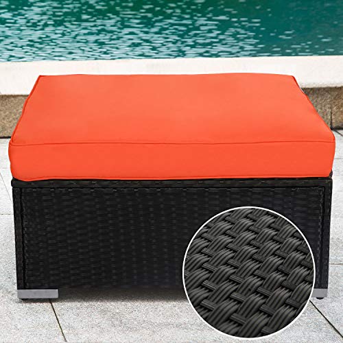 Kinsunny 2 Pieces Patio Furniture Ottoman Outdoor Wicker Footstool with Removable Cushion