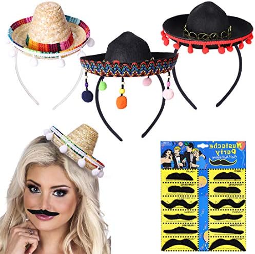 Mexican Party Headband Cinco De Mayo Fiesta Costume Headpiece Sequined Fabric Straw Sombrero Luau Party Photo Props Dia De Muertos Birthday Party Decor Carnival Party Supplies Hat Cap