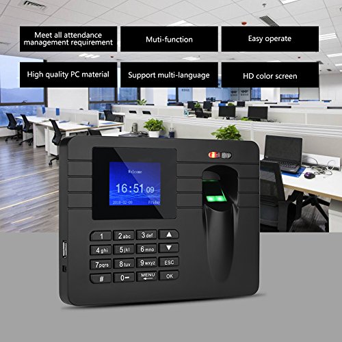 Richer-R 2.4in TFT LCD Screen Fingerprint Time Clock Recorder Employee Attendance Machine 100-240V Suitable for the entrances and exits of office, factory, hotel, school, etc.(Black)