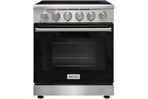 KOSTCH 30 inch Professional Electric Range with 5 Heating Elements Cooktop, 4.55 Cu. Ft. Convection Oven Capacity, Smooth Glass Top, in Stainless Steel, KOS-30RE06H (Black)