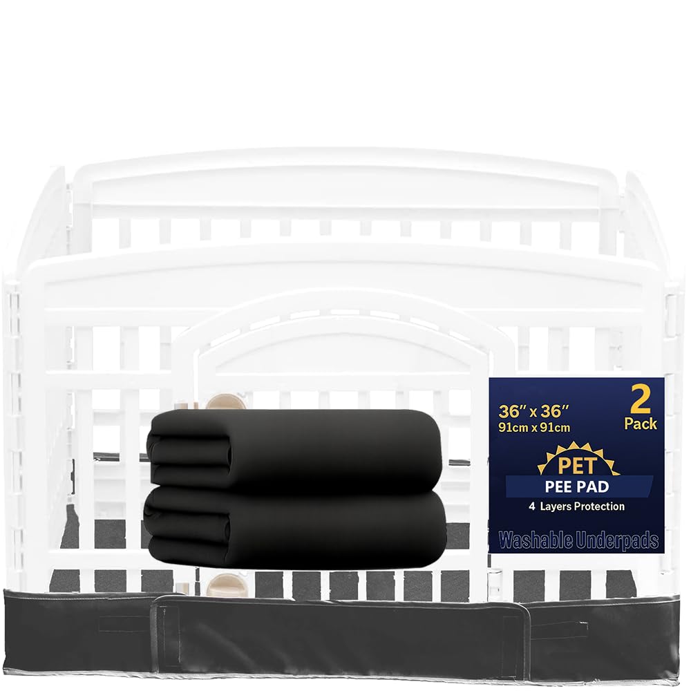 Photo 1 of 2 Pack Dog Playpen Bottom Pad Fits for 36 Inch 4 Panels Exercise Pet Playpen, Dog Crate Pad Puppy, Hoop and Loop Design (Note: Playpen Not Included). (PureBlack)